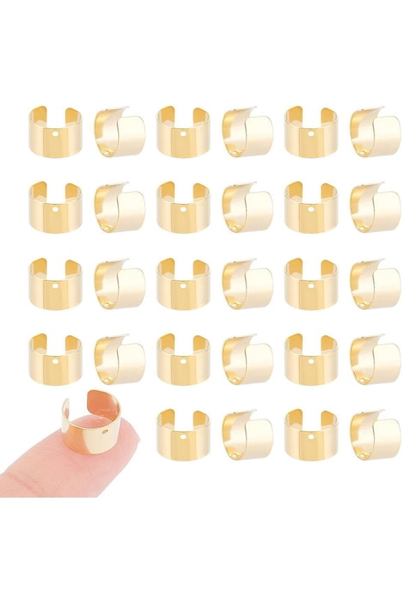 50pcs Golden Stainless Steel Cuff Earrings Findings Cartilage Cuff Earring Non-Piercing Earring Clip-on Earring with Loop DIY Earring Making