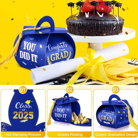 50pcs Graduation Cap Shaped Candy Gift Boxes, Mini Festival Treat Container, Small Cardboard Box for Party Favors, Souvenirs, Graduation Celebrations, Gift Packaging and Holiday Storage, Blue