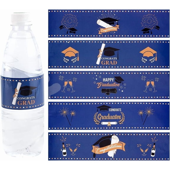 50pcs Graduation Water Bottle Labels 5 Styles Congrats Grad Bottle Stickers Adhesive Waterproof Bottle Wraps Labels Decorative Celebration Labels for DIY