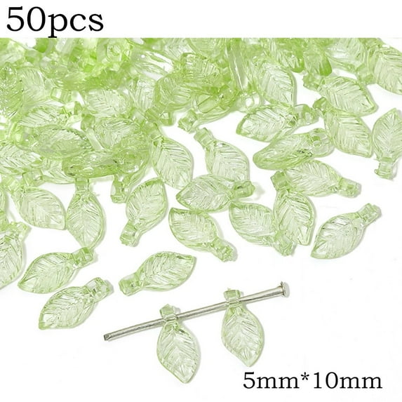 50pcs Green Leaf Shape Acrylic Beads Pendant Loose Bead For DIY Jewelry Making