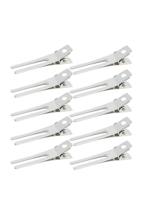 50pcs Hairdressing Double Prong Curl Clips, 1.8" Setting Section Hair Clips Metal Alligator Hairpins for Bow Great Pin Clip, Styling Salon, Barber (Silver)