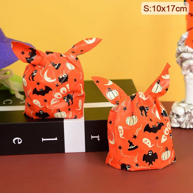 50pcs Halloween Candy Bags Pumpkin Bat Snack Biscuit Gift Bag Trick or