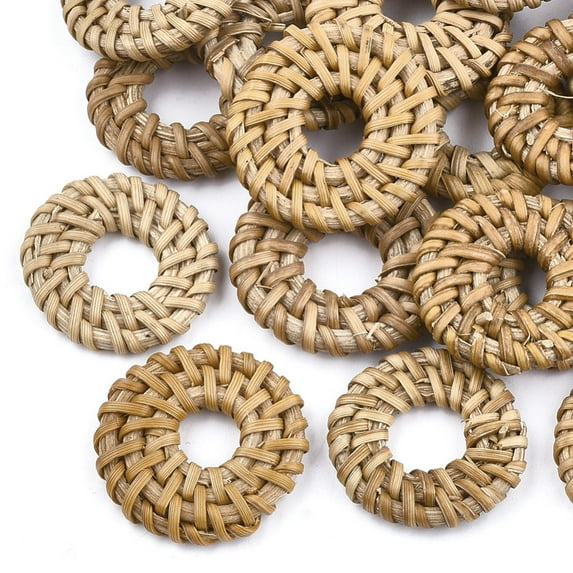 50pcs Handmade Cane/Rattan Woven Linking Rings For Making Straw Earrings and Necklaces Ring BurlyWood 25~30x4~5mm Inner Diameter: 6~11mm