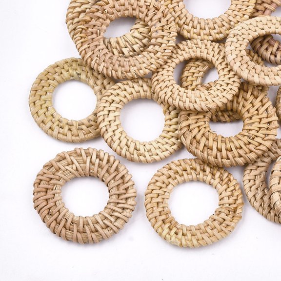 50pcs Handmade Cane/Rattan Woven Linking Rings For Making Straw Earrings and Necklaces Ring BurlyWood 37~43x4~5mm Inner Diameter: 19~24mm