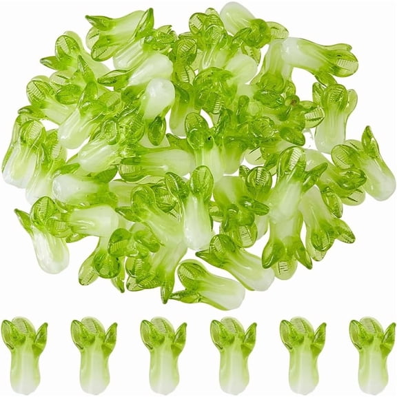 50pcs Handmade Lampwork Beads Cabbage Yellow Green 19~20.5x10~12.5x10~12mm Hole: 0.8~2mm