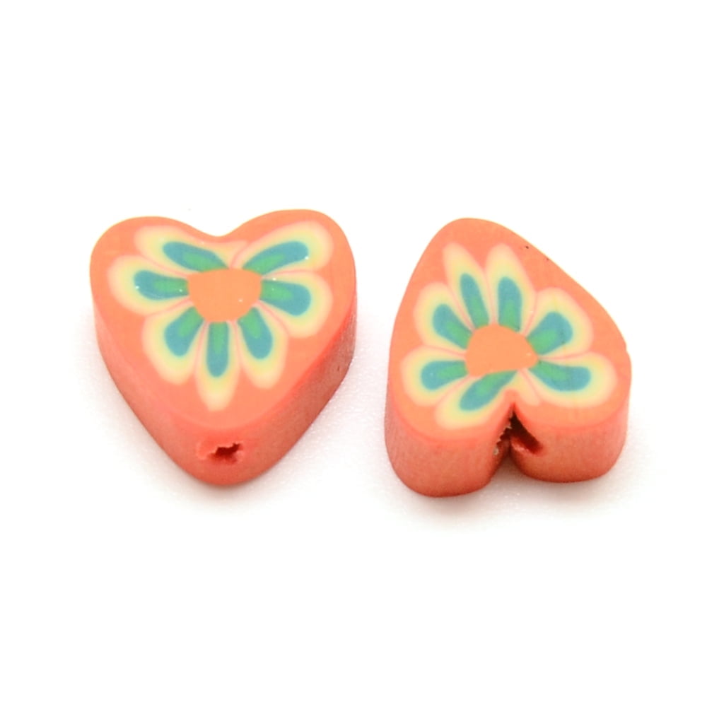 Craftdady 50pcs Heart Polymer Clay Spacer Beads - Mixed Patterns, 10-11mm, For DIY Jewelry Making