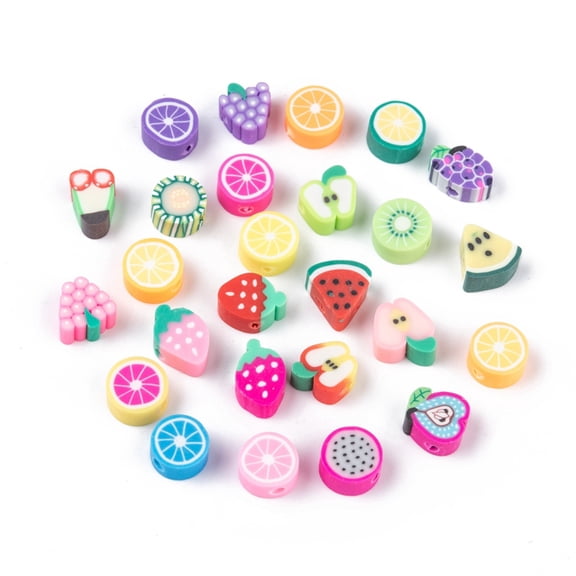 50pcs Handmade Polymer Clay Fruit Theme Beads Mixed color 7~12x8~10x4~5mm Hole: 2mm
