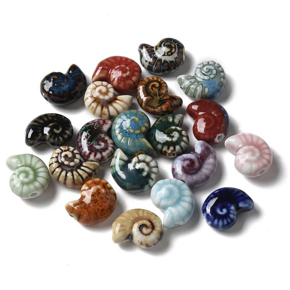 50pcs Handmade Porcelain Beads Snail Mixed color 20~21x16~17x9~10.5mm Hole: 3mm