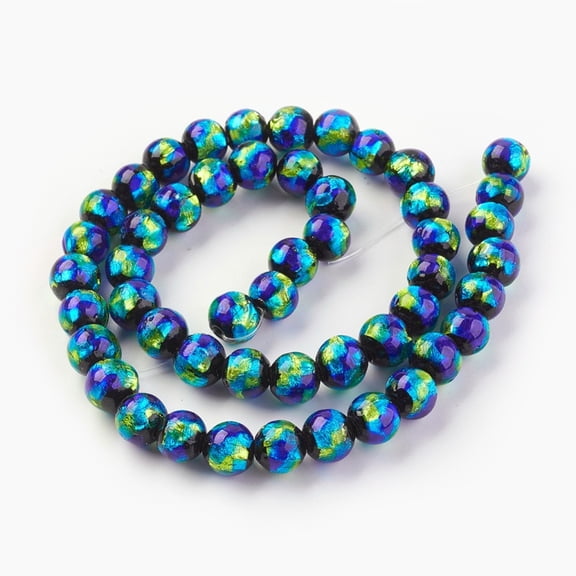 50pcs Handmade Silver Foil Glass Lampwork Beads Round Dodger Blue 8~8.5mm Hole: 1.2mm