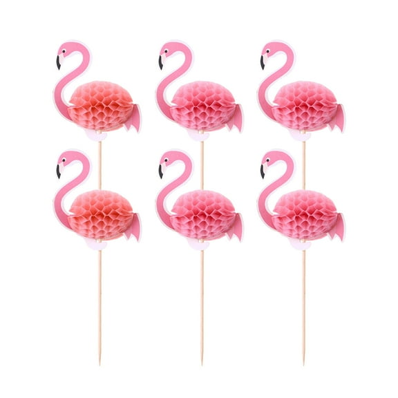 EXHUMKY Pink 3D Flamingo Cake Toppers Wooden for Hawaii Summer Party Decor