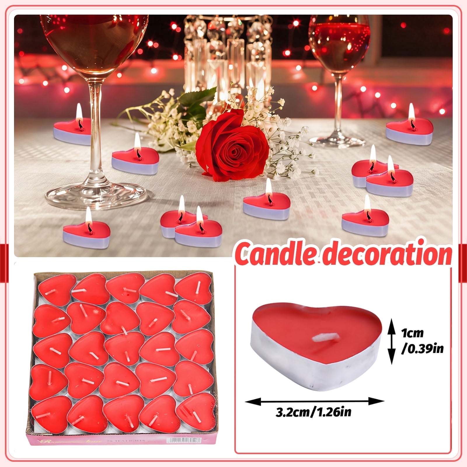 50pcs Heart Shaped Candles, Smokeless Tealights Candle, Tea Light Candles for Birthday, Proposal, Wedding, Party