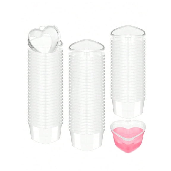 50pcs Heart Shaped Disposable Plastic Cups with Leak Proof Lids, for Cream Jelly Condiments & Parties