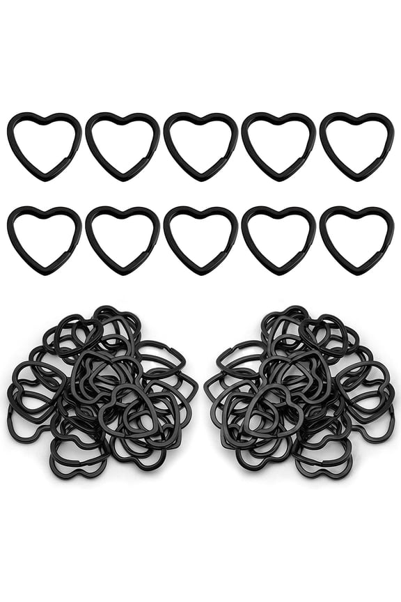 50pcs Heart Shaped Split Key Rings,Crafts DIY Keychain Metal Key Rings Heart Shape Keyring for Home Car Office Organization,Arts & Crafts Projects, Lanyards(Black)