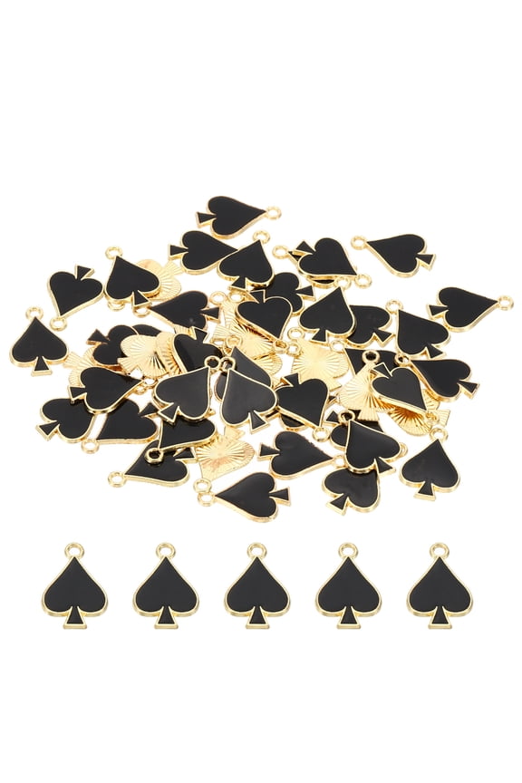 50pcs Hearts Charm, Spades Bracelet Charm Pendants Playing Cards Resin for Jewelry Making Bracelet, Black