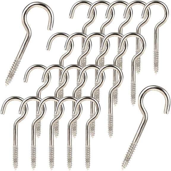 50pcs Heavy Duty 2 Inch Metal Cup Hook - Round End Self Tapping Screw Hooks, Silver Threaded 304 Stainless Steel Eye Bolt Ceiling Hanger With Open Loop