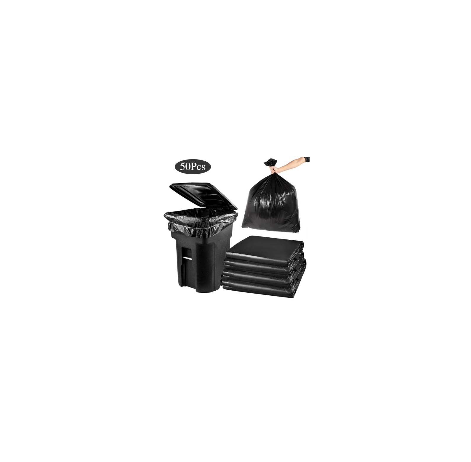 50pcs Heavy Duty 65 Gallon Black Trash Bags 2 Mil Large Garbage Rubbish