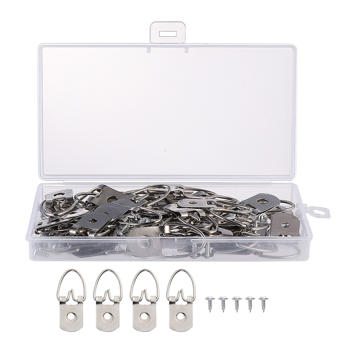50 Pack D-Ring Picture Hangers With Screws - 40 Lb Capacity, Nickel-Plated, For Frames & Wall Decor