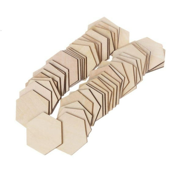 50pcs Hexagon Cut Unfinished Wooden Discs Embellishments Arts Crafts DIY