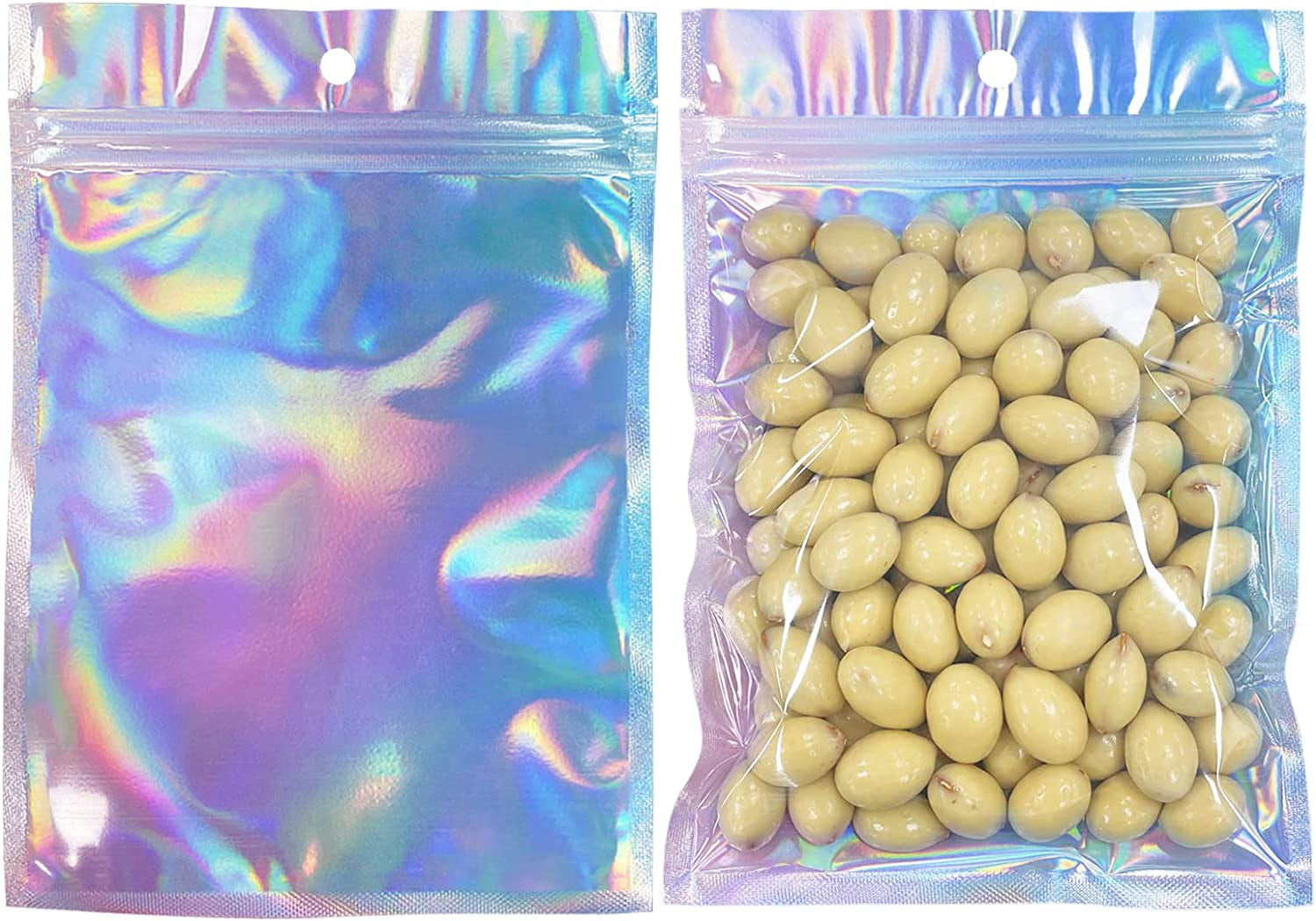 50pcs Holographic Foil Ziplock Bags 6x9 Inch, Small Mylar Sample Bags