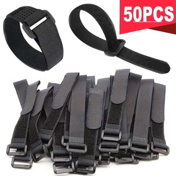 HKMY 50PCS Reusable Cable Ties 7.87IN Adjustable Hook and Loop Straps Multipurpose Nylon fastening Cord Wrap(BLACK)
