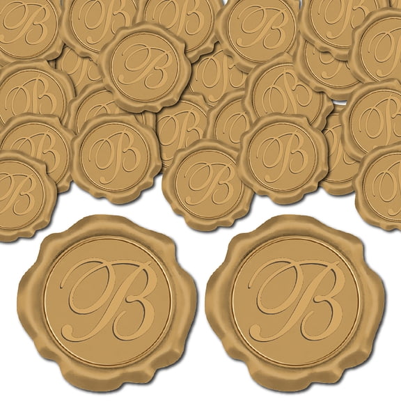 50pcs Initial B Wax Seal Stickers Adhesive Alphabet Envelope Sealing Stickers Decoration Bronze Sticker DIY