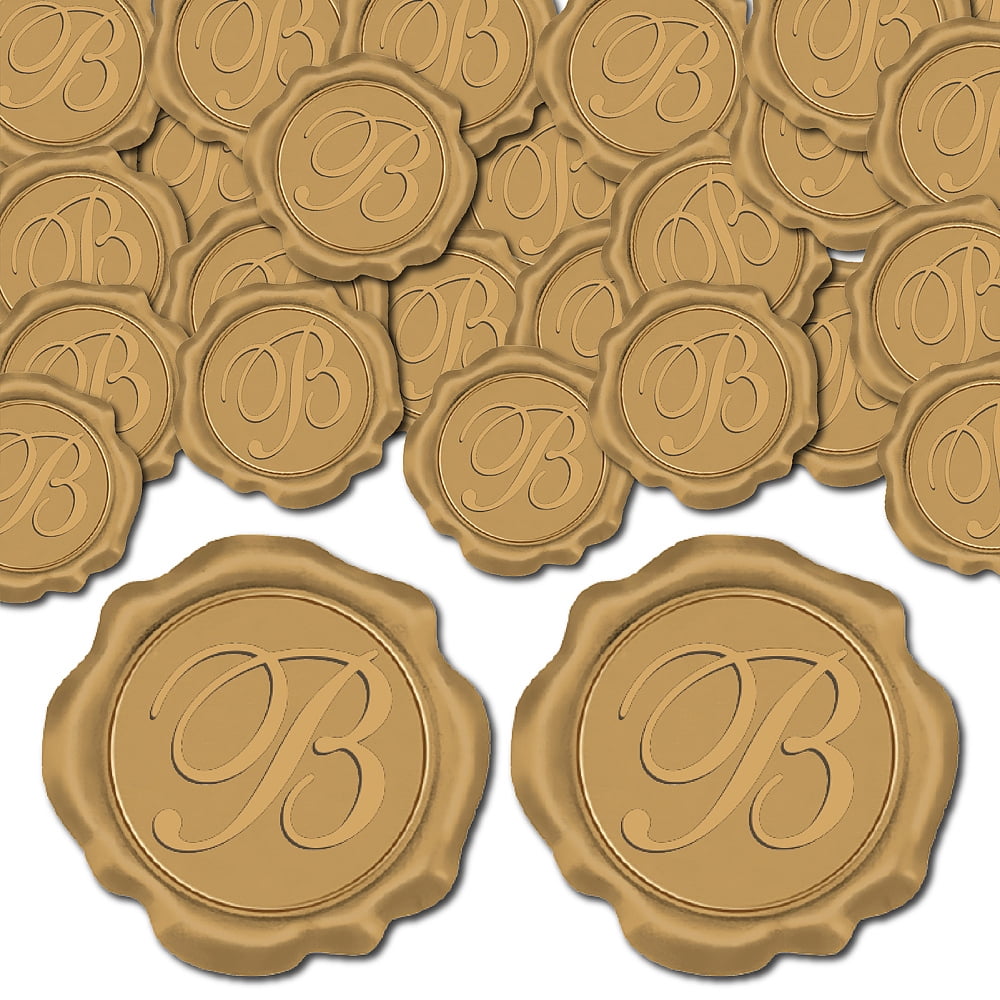 50pcs Initial B Wax Seal Stickers Adhesive Alphabet Envelope Sealing Stickers Decoration Bronze Sticker