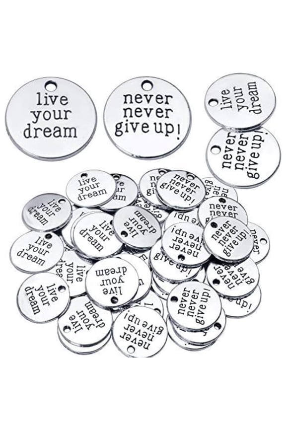 50pcs Inspirational Words Charm Antique Silver Flat Message Pendants Jewelry Findings Making Accessory for Crafting Necklace Bracelet