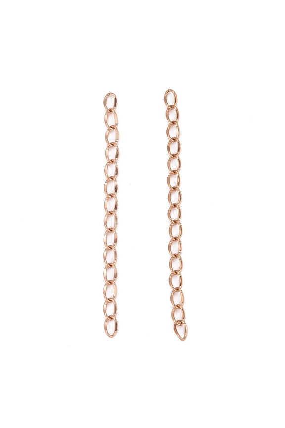 50pcs Ion Plating(IP) 304 Stainless Steel Chain Extender Dapped Curb Chain Rose golden 45~52mm Link: 4.5x2.5x0.5mm