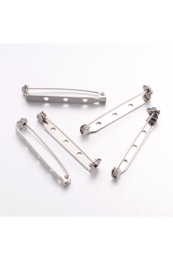 50pcs Iron Brooch Findings Back Bar Pins with Three Holes 38x5mm Hole: 2mm Pin: 1mm