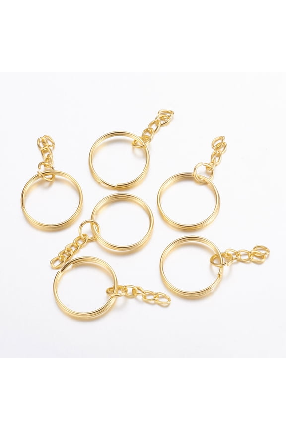 50pcs Iron Split Key Rings with Curb Chains Keychain Clasp Findings Golden 25x2mm