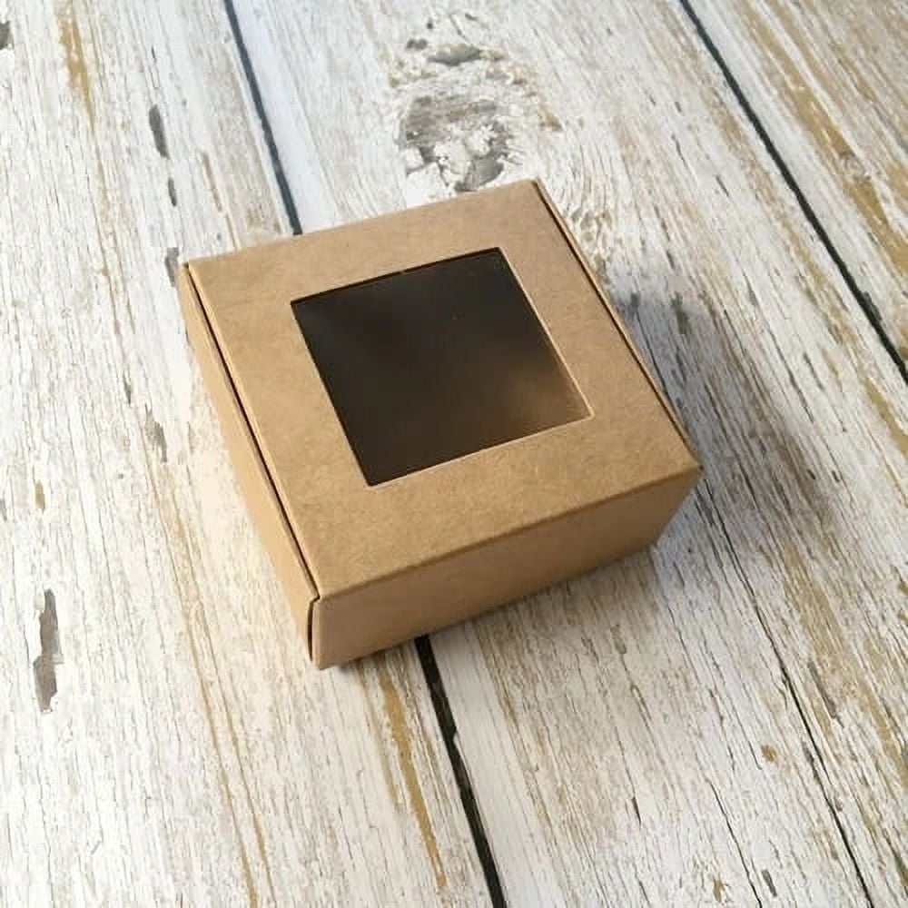 50pcs Kraft Paper Box with Clear Window Cardboard Boxes Soap Boxes