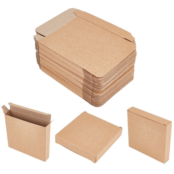 50pcs Kraft Paper Boxes with Lids 4x4x0.8 Inch Small Cardboard Boxes Brown Gift Boxes Kraft Paper Box Square Mini Mailing Box Cupcake Boxes for DIY