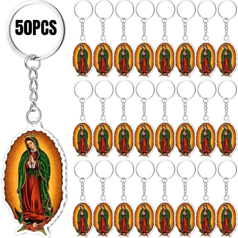 50pcs Our Lady Of Guadalupe Acrylic Keychains, Lightweight And Portable, Perfect For Mini Baptismal Favors, Party Keychain Gift Sets, Ideal Religious Souvenirs, First Communion Gifts