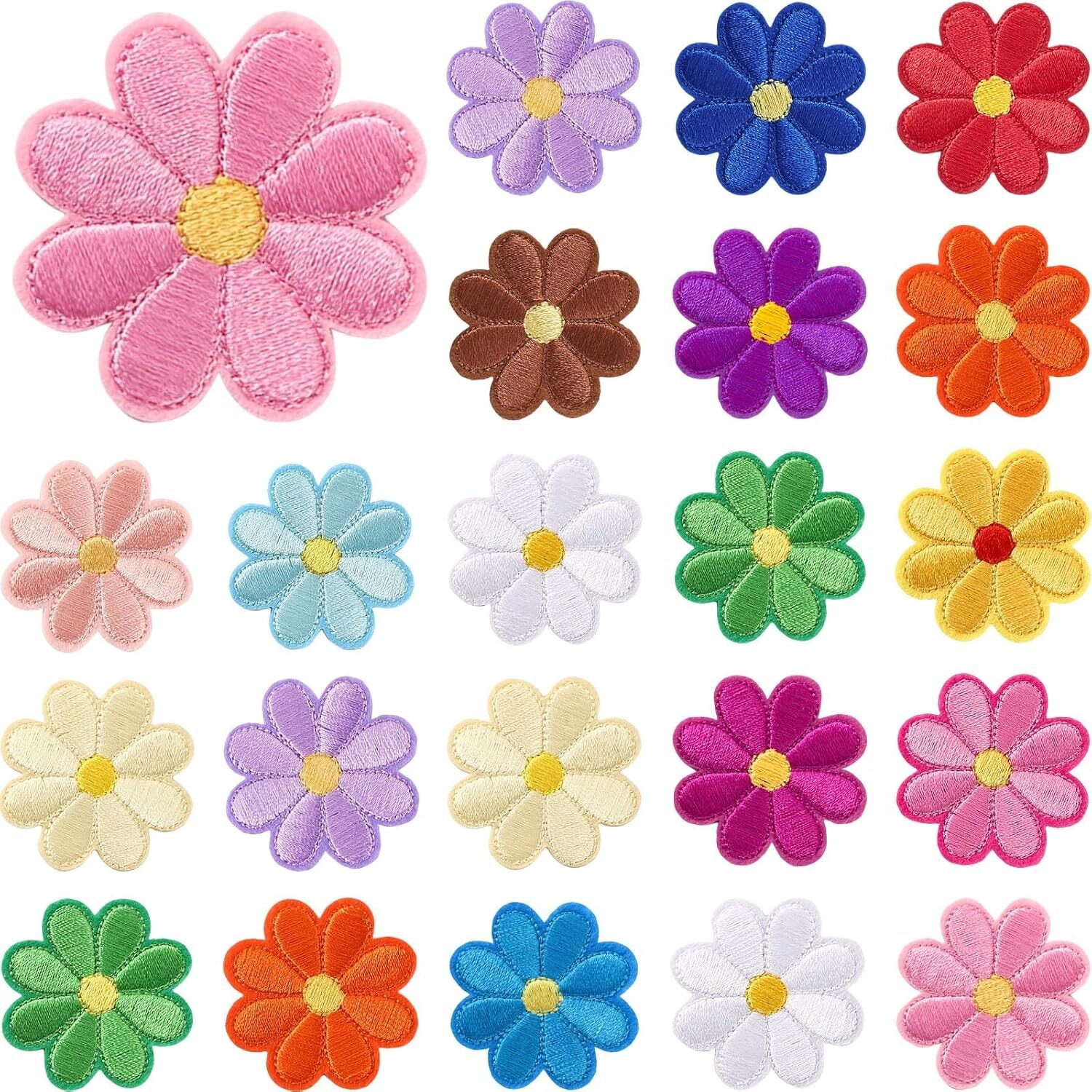 50pcs Large Colorful Flowers Iron On Patches Daisy Flower Embroidered ...