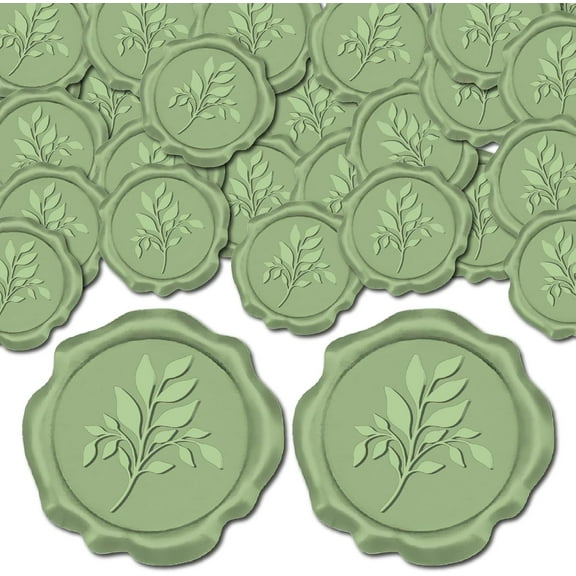50pcs Leaf Wax Seal Stickers Green Decoration Stickers Plant Adhesive Envelope Sealing Stickers