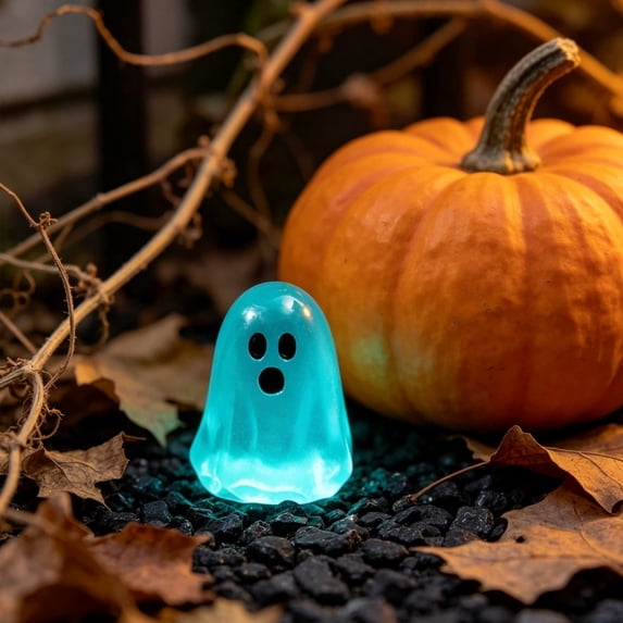 50pcs Lighted Mini Ghost Halloween Figurine, Glowing Little Ghost Trinket for Tabletop, Mantel, Shelf, Entryway and Party Display, Cute Seasonal Accent for Spooky Home Decoration, B