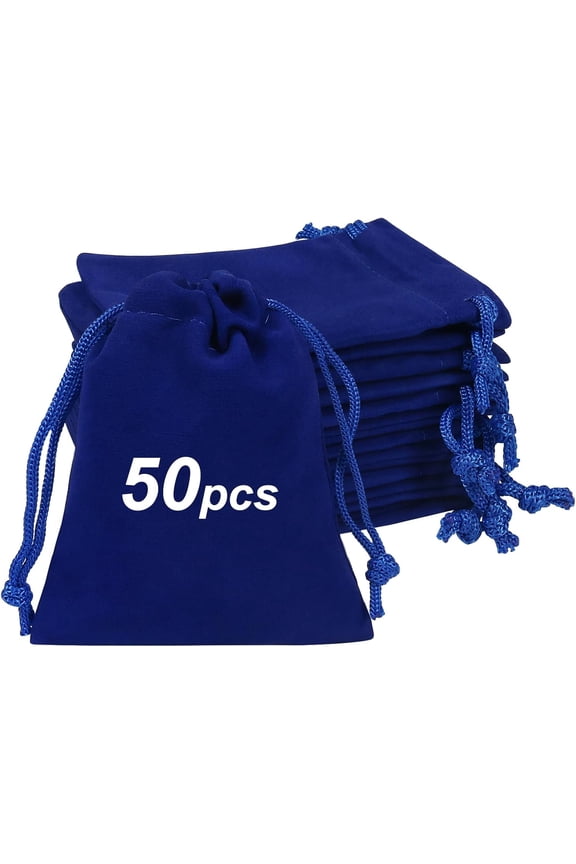 50pcs Little Velvet Jewelry Bags, 3.9x4.7inch Drawstring Gift Pouches Coin Purse for Dice Small Business Party Favor
