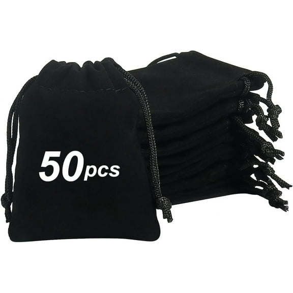 50pcs Little Velvet Jewelry Bags, 3.9x4.7inch Drawstring Gift Pouches Coin Purse for Dice Small Business Party Favor