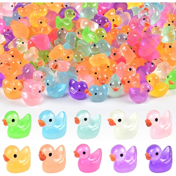 50pcs Luminous Mini Resin Ducks, Tiny Animals Bulk Glow in The Dark Small Plastic Miniature Ducks Figures for Dollhouse Decor Micro Garden Home Landscape Aquarium Craft Gifts Party Favors Toys