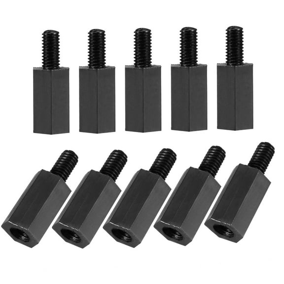 50pcs M3 10+6mm Male Female Thread Nylon Hex Standoff Spacer Screws Black