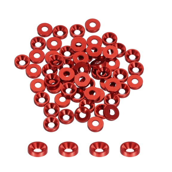 50pcs M3 Counterbore Washers, 8mm/0.31inch Anodized Aluminum Alloy, Head Gaskets for Screw RC, Deep Red