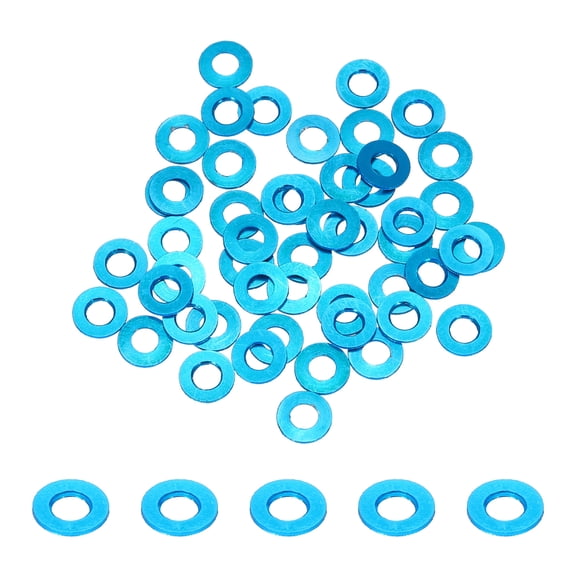 50pcs M3 Flat Washer Aluminum Gasket Anodized Countersunk Washer,Hole Dia 3mm/0.12 Round Washers,(Light Blue)