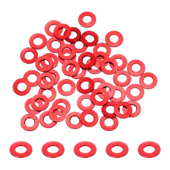 50pcs M3 Flat Washer Aluminum Gasket Anodized Countersunk Washer,Hole Dia 3mm/0.12 Round Washers,(Red)