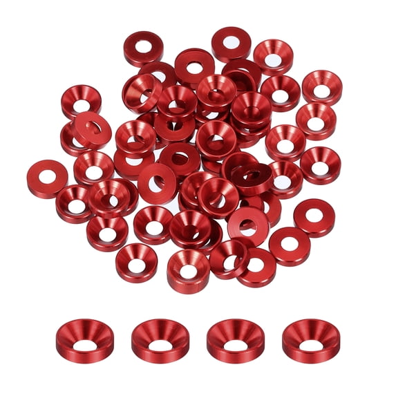50pcs M4 Counterbore Washers, 10mm/0.39inch Anodized Aluminum Alloy, Head Gaskets for Screw RC, Deep Red