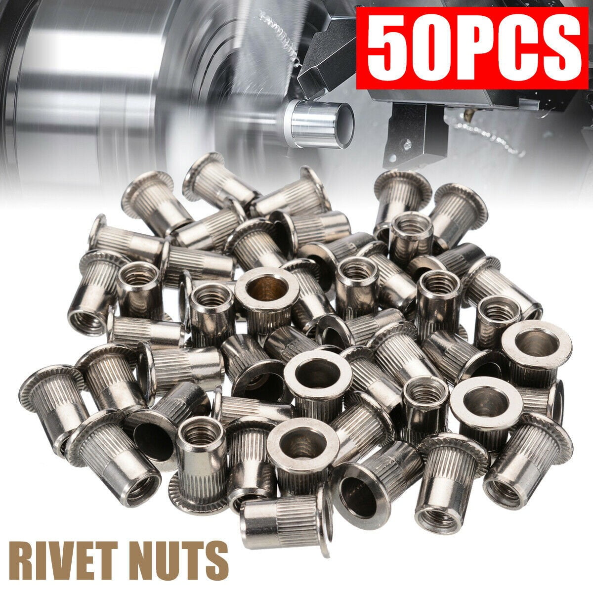 50pcs M6 Thread 304 Stainless Steel Flat Head Rivet Nut Rivnut Insert Nutsert