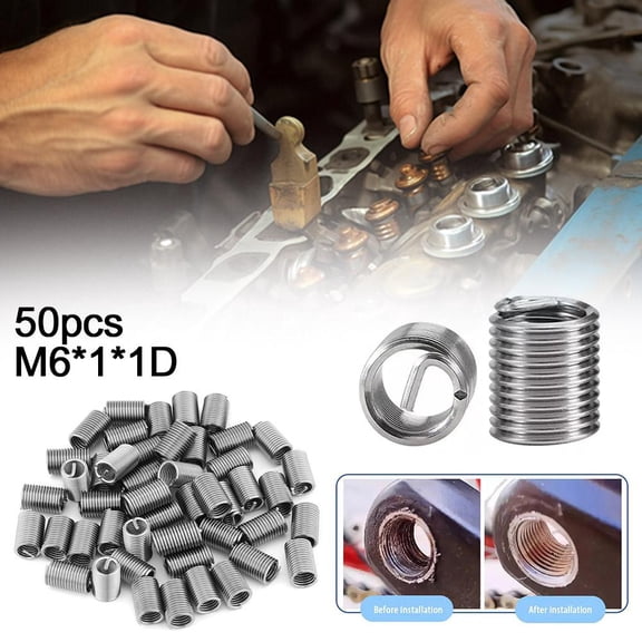 50pcs M6 x 1 x 1D Stainless Steel Helical Coil Screw Thread Repair Inserts, Corrosion Resistant, Durable Construction, Easy Installation