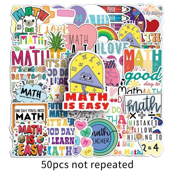 50pcs Math Theme Vinyl Stickers - Waterproof Multi-Color, Patterned ...