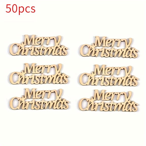 50pcs Merry Christmas Wooden Cutout Unfinished Wood Letter Piece Slice Embellishment for DIY Scrapbooking Xmas Sewing Crafts