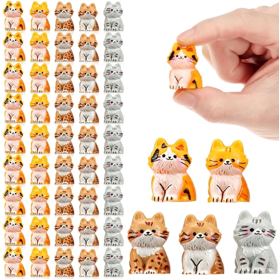 50pcs Mini Cat/Dog Figurine Bulk Resin Tiny Cat Dog Figurine Small Statue for Fairy Garden Miniature Terrarium Present Bag Filler (Cat)