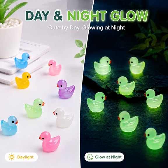 50pcs Mini Resin Ducks, Luminous Tiny Duck Figurines Bulk, 10 Colors Mini Ducks For Miniature Characters, Fairy Micro Landscape, Aquarium, Dollhouse And Diy Decorative Accessories